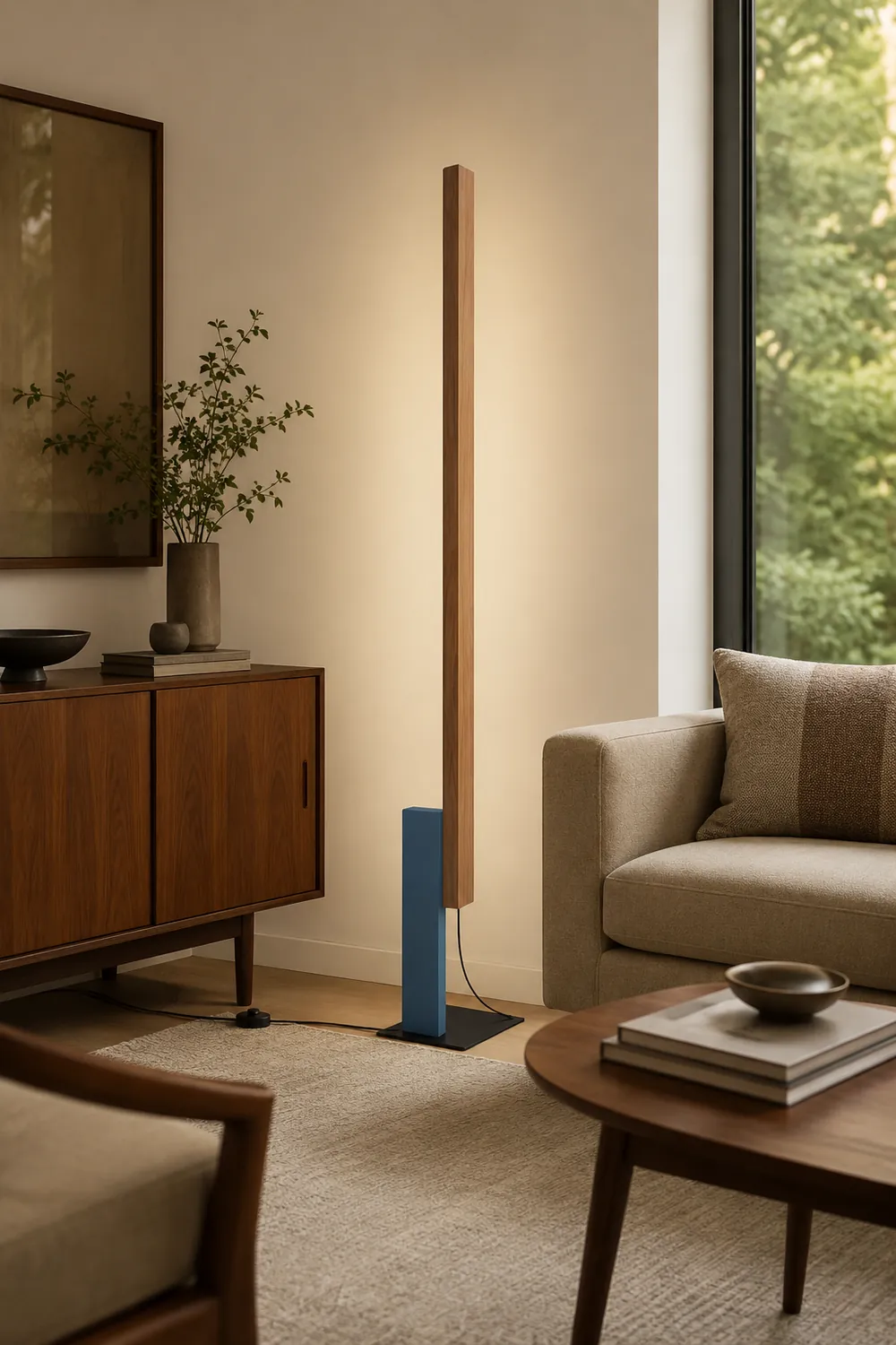 Edge Minimalist Linear Wood/Metal Floor Lamp , 4 Color - Lumpaz