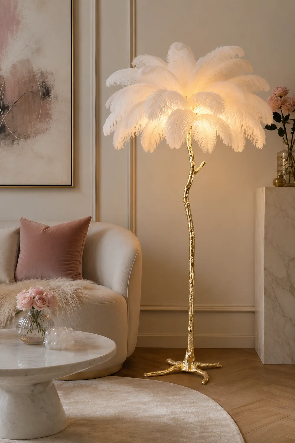 O'Moore Nordic Luxury Unique Ostrich Feather Floor Lamp/Table Lamp - Lumpaz