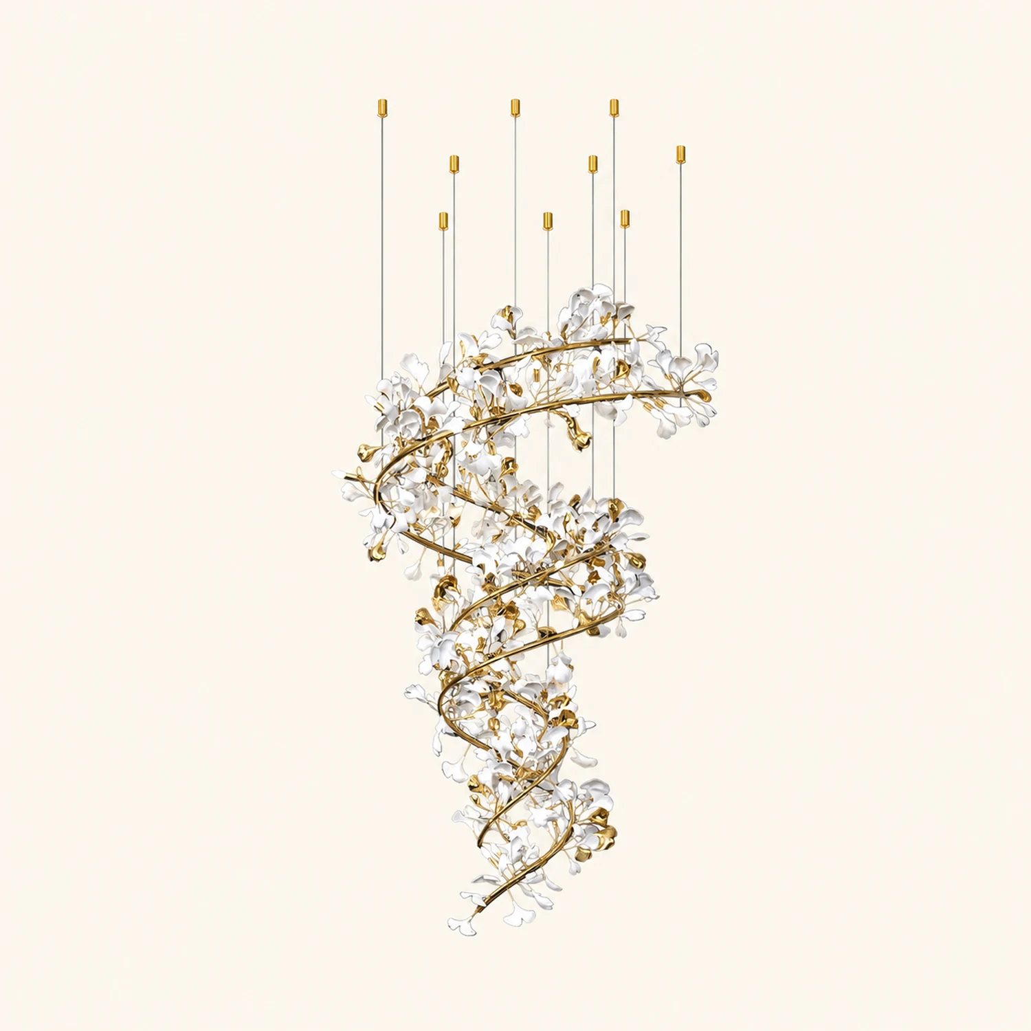 Ophelia AntGlo Modern Gold Staircase Chandelier, Metal & Ceramic - Lumpaz