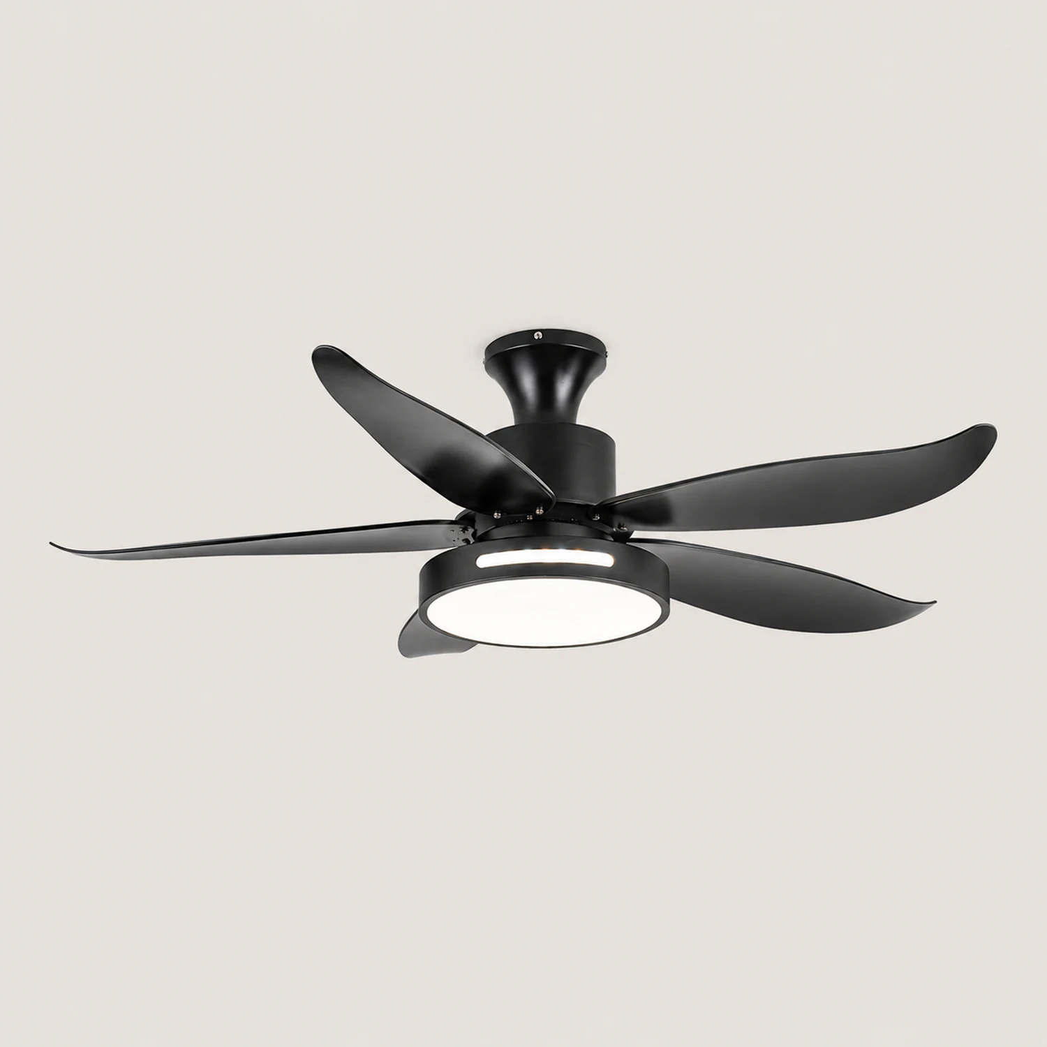 Haydn 5-Blade Modern Basic DC Ceiling Fan with Light, White/Black, 52'' - Lumpaz
