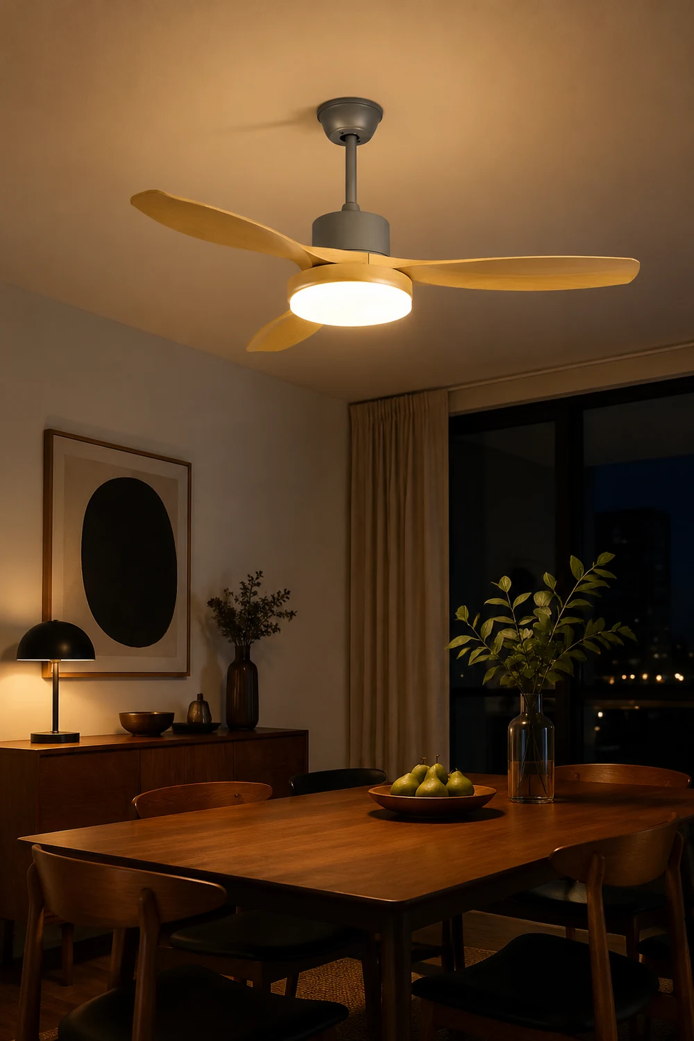 Ozawa 3-Blade Wood & Gray Basic DC Ceiling Fan with Light, 39.4''/47.2''/55.1'' - Lumpaz