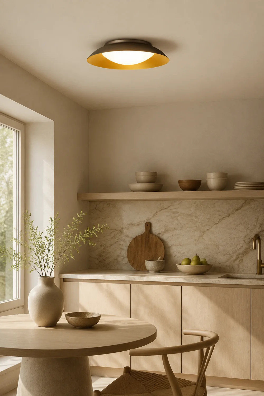 Carins Round Metal Flush Mount Ceiling Light, Brass - Lumpaz