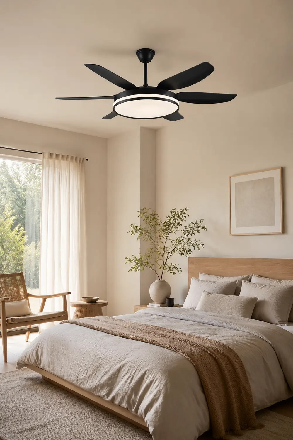 Haydn 6-Blade DC Ceiling Fan with Light, Black & White, 51'' - Lumpaz