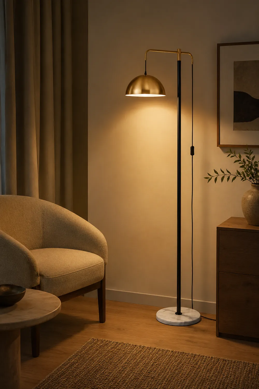 Carins Minimalist Geometric Marble Base/Metal Floor Lamp - Lumpaz