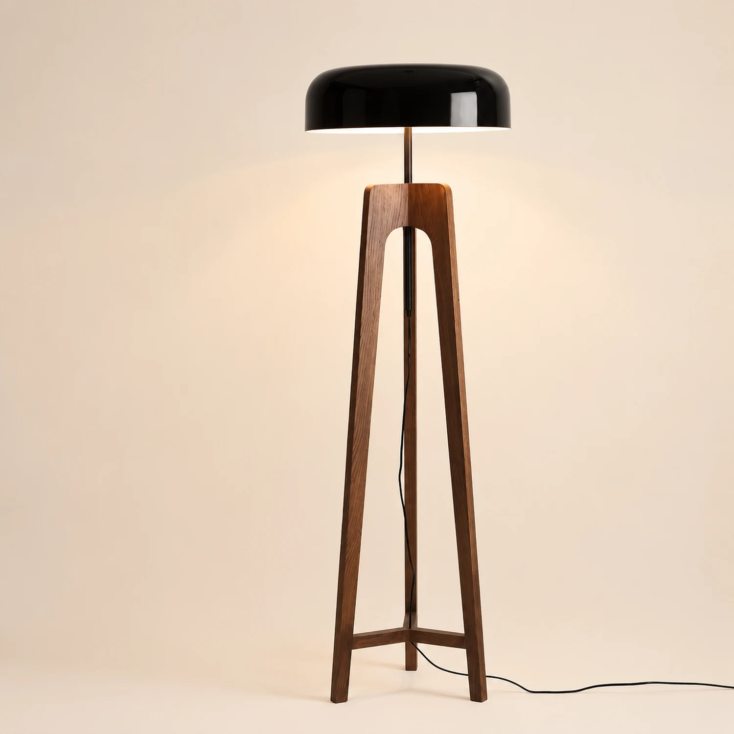 Ozawa Modern Bowl Tripod Wood Metal Floor Lamp, Black/White - Lumpaz