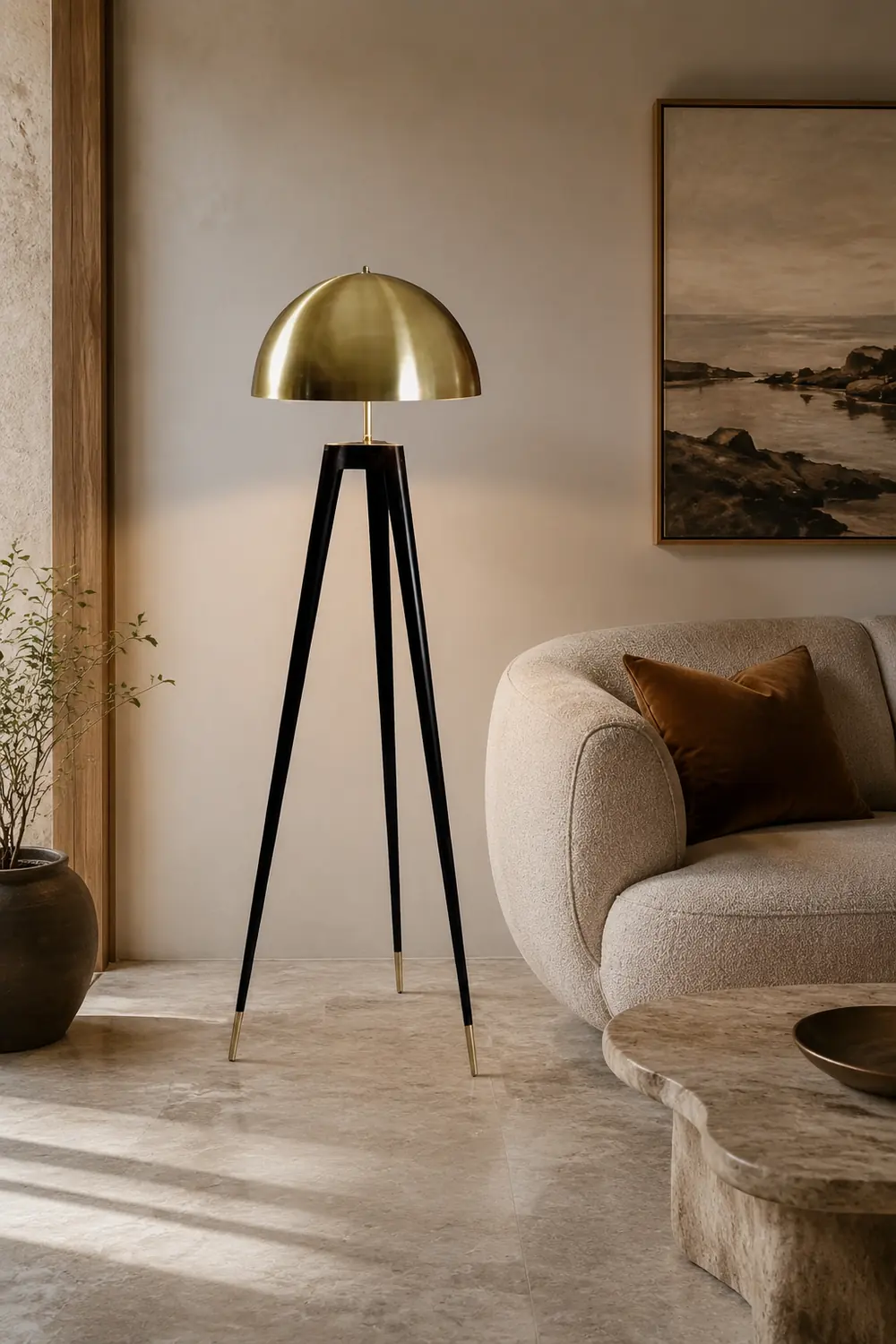 Carins Modern Metal Tripod Floor Lamp, Black/Gold - Lumpaz