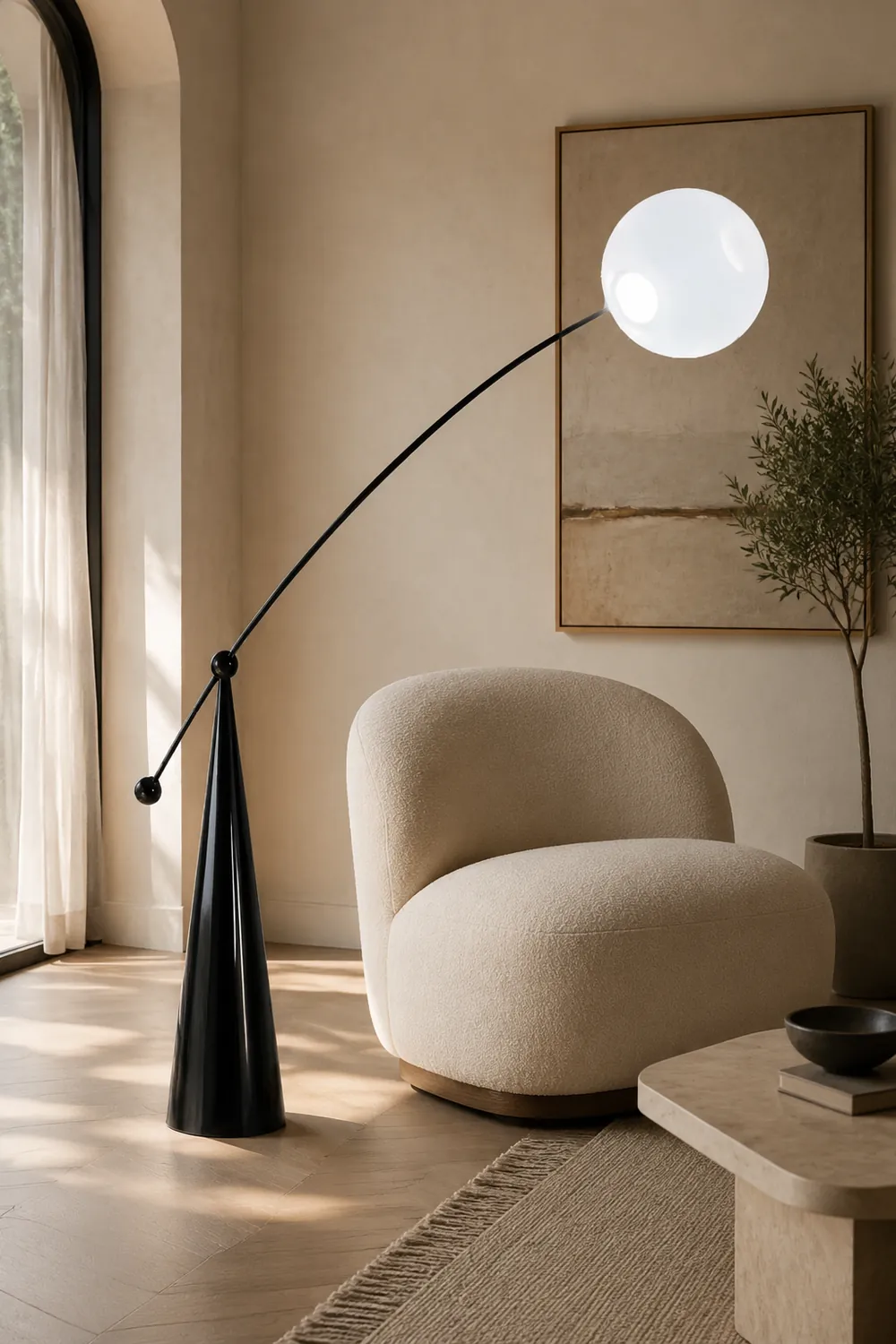 Valentina Floor Lamp Arc/Bubble Modern/Unique, Frosted Glass, White, Bedroom - Lumpaz