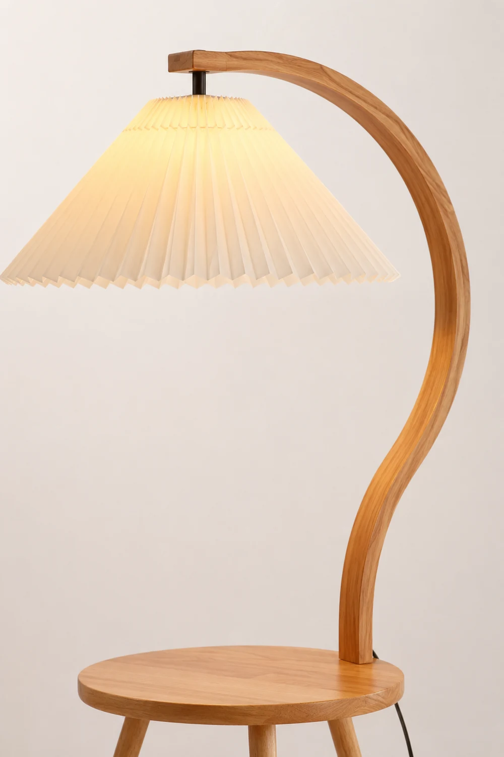 Ozawa Modern Pleated Wood Fabric Bedside Table Floor Lamp - Lumpaz
