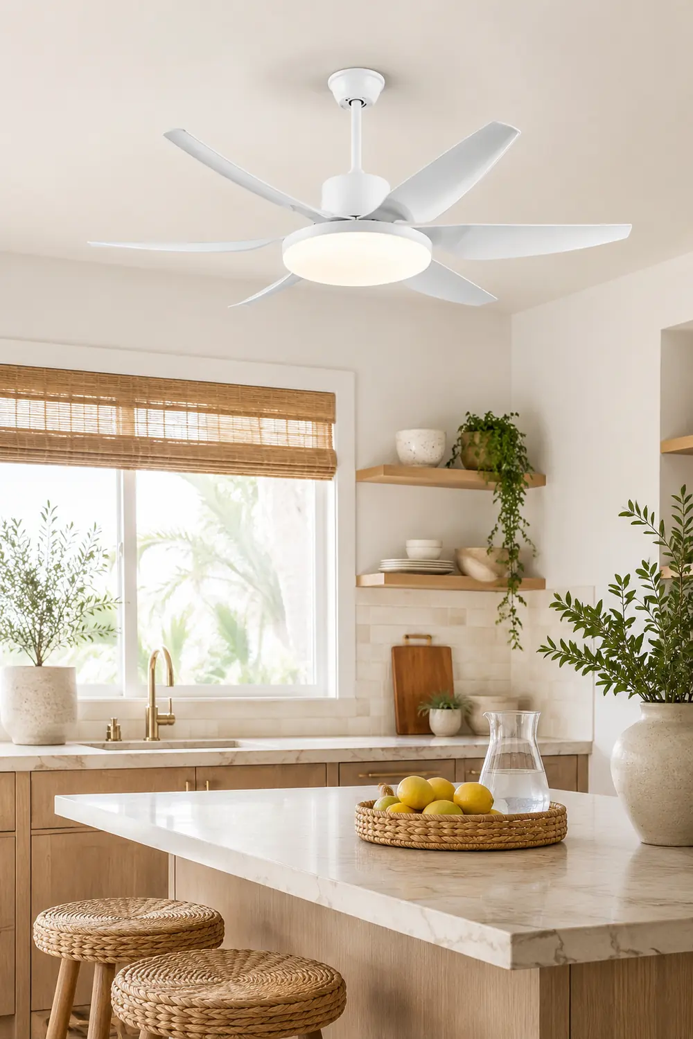 Haydn Basic Modern 6-Blade DC Ceiling Fan with Light, Black & White, 51'' - Lumpaz