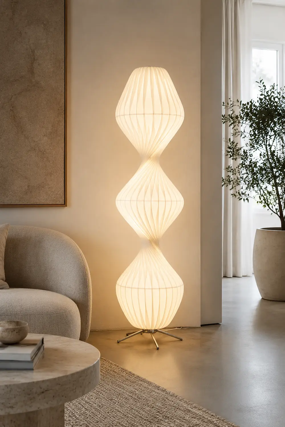 Renée Modern Pleated Fabric Metal Floor Lamp - Lumpaz