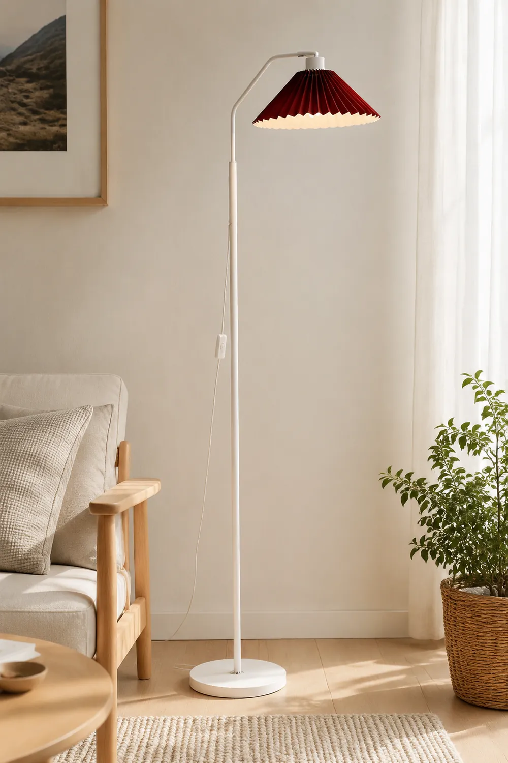 Ozawa Modern Pleated Metal Fabric Floor Lamp,White/Red/Beige/Green - Lumpaz