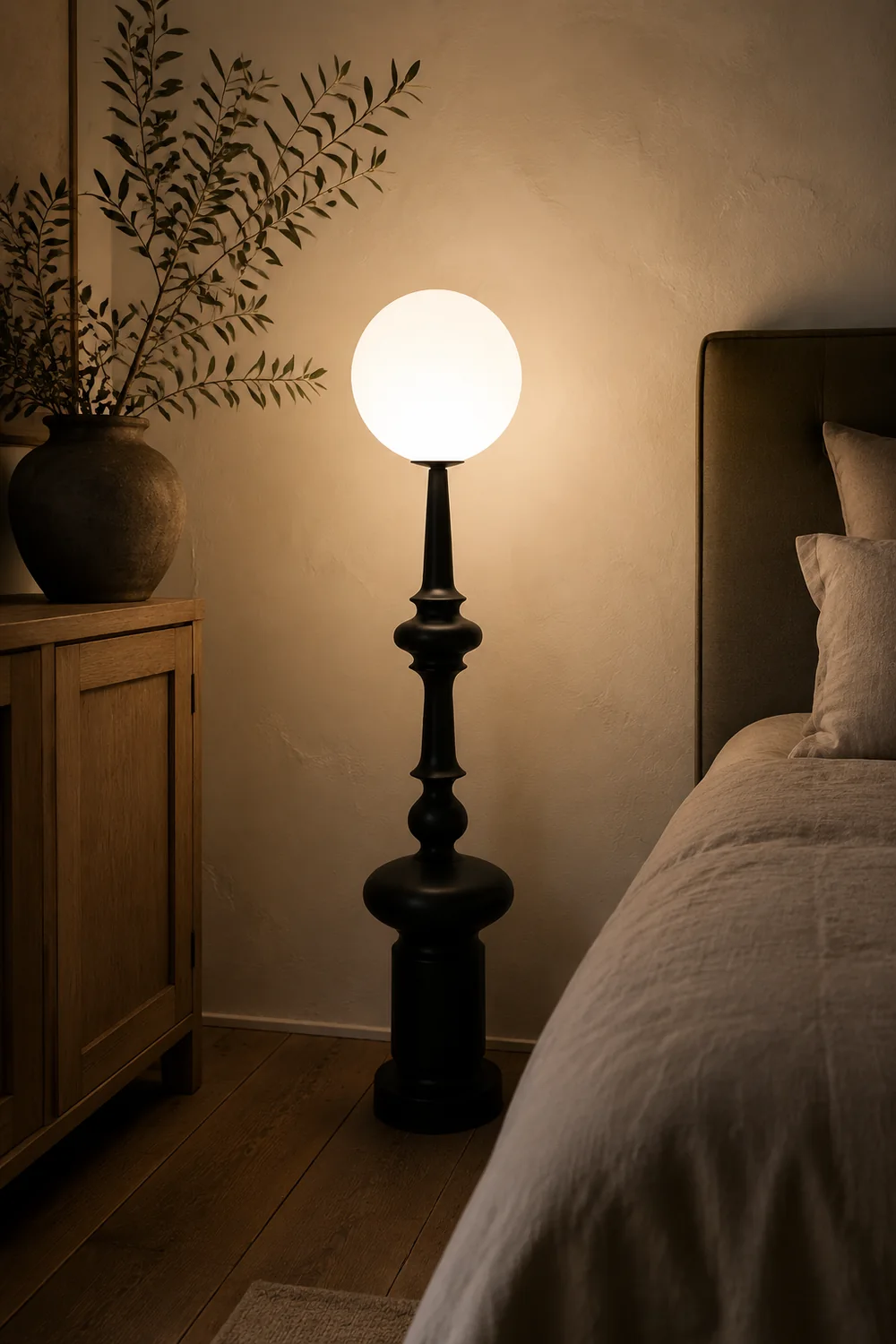 Salgado Retro Column Glass/Resin Floor Lamp, Black, Bedroom - Lumpaz