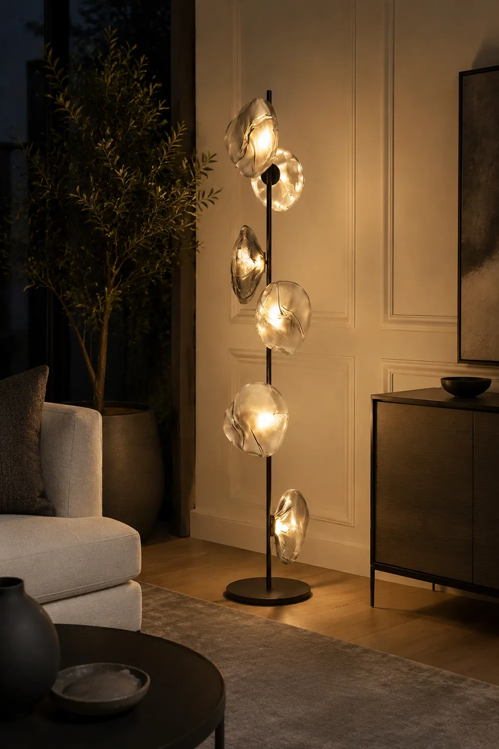 Byers Luxury Flower Metal/Glass Floor Lamp, Black/Gold/Gray - Lumpaz