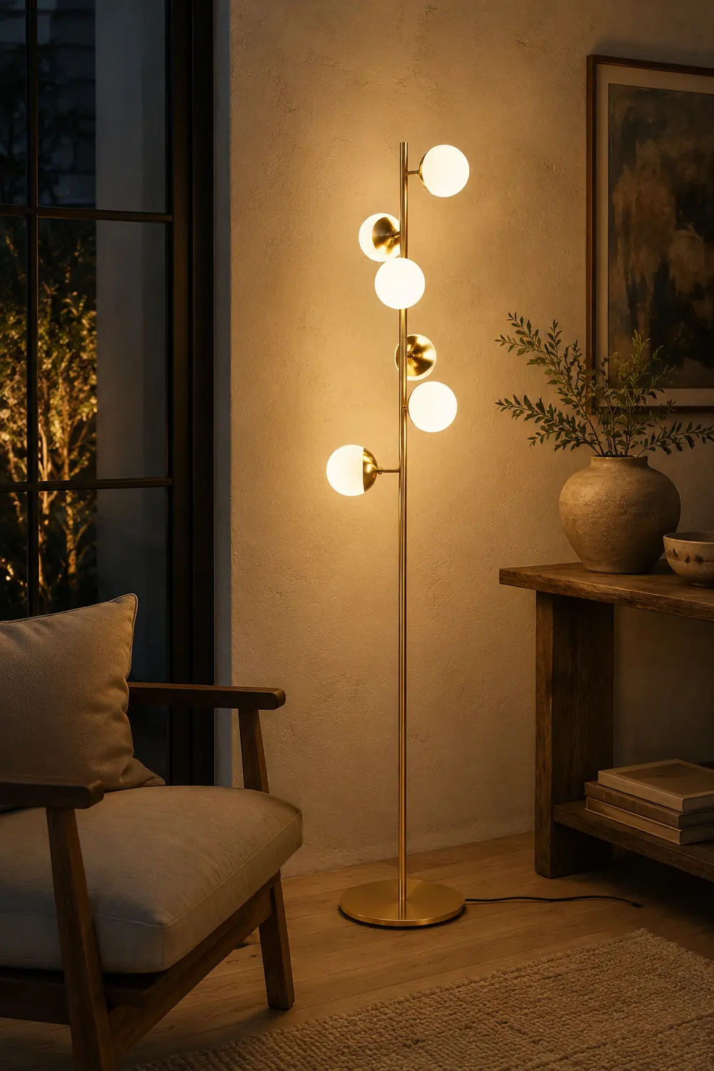 Valentina Floor Lamp Ball Modern, Metal/Ceramic, White/Gold, Living Room - Lumpaz