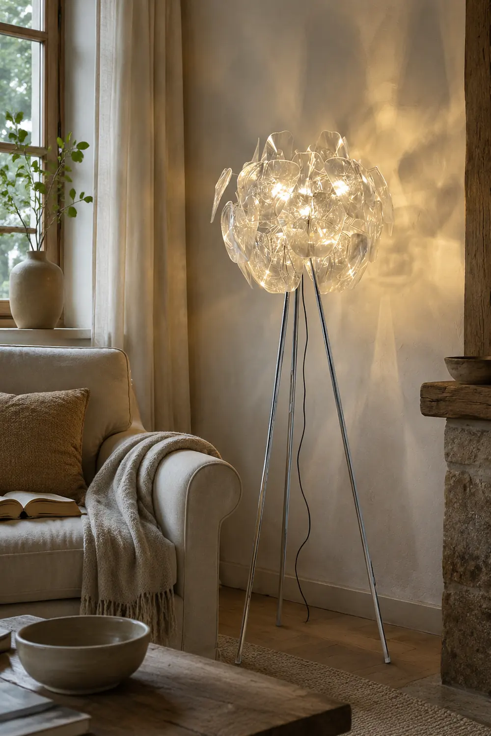 Bella Luxury Flower Metal/Acrylic Floor Lamp, Living Room - Lumpaz