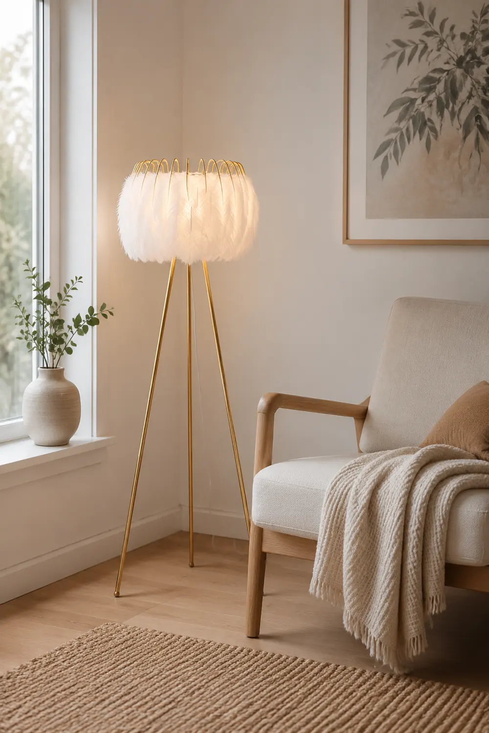 O'Moore Artistic Tripod Feather Floor Lamp, White - Lumpaz