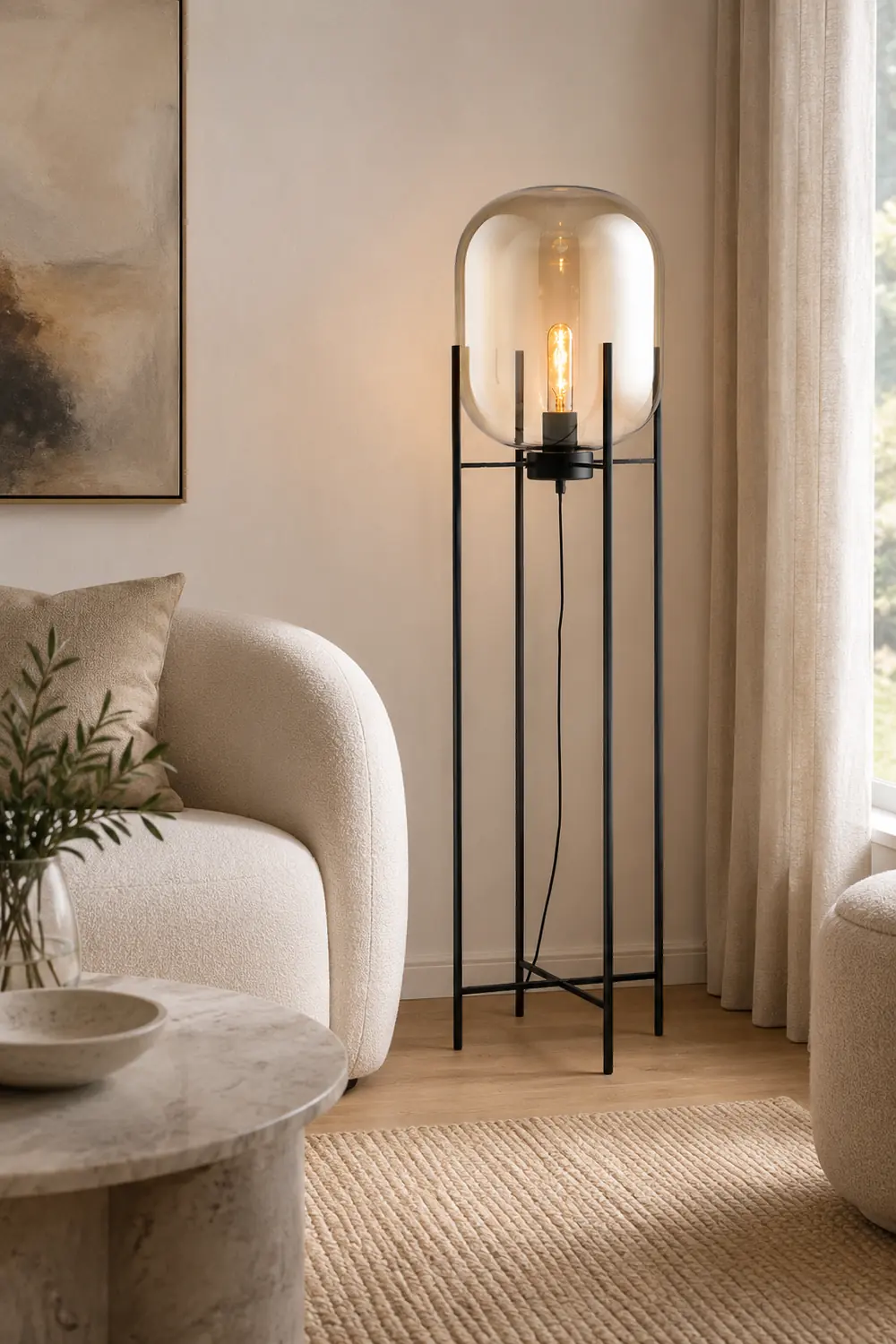 Salgado Modern Globe Glass/Metal Floor Lamp, Living Room - Lumpaz