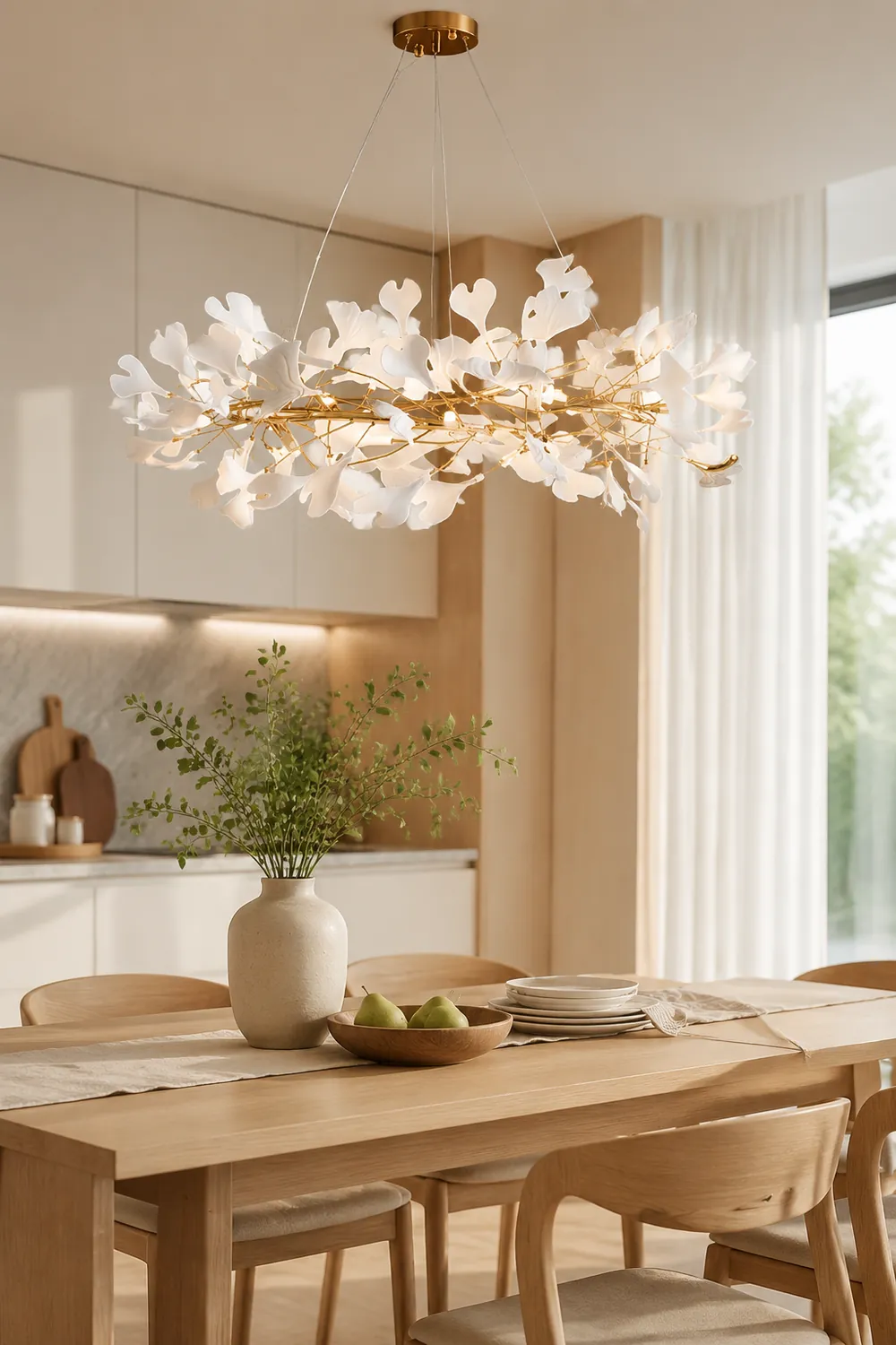 Ophelia GinkLuxe Modern Golden LED Chandelier, Metal & Ceramic - Lumpaz