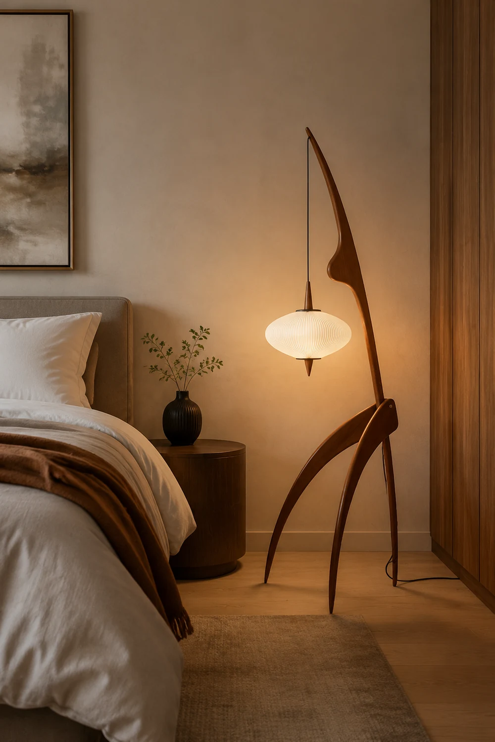 Renée Floor Lamp, Artificial Paper & Wood - Lumpaz