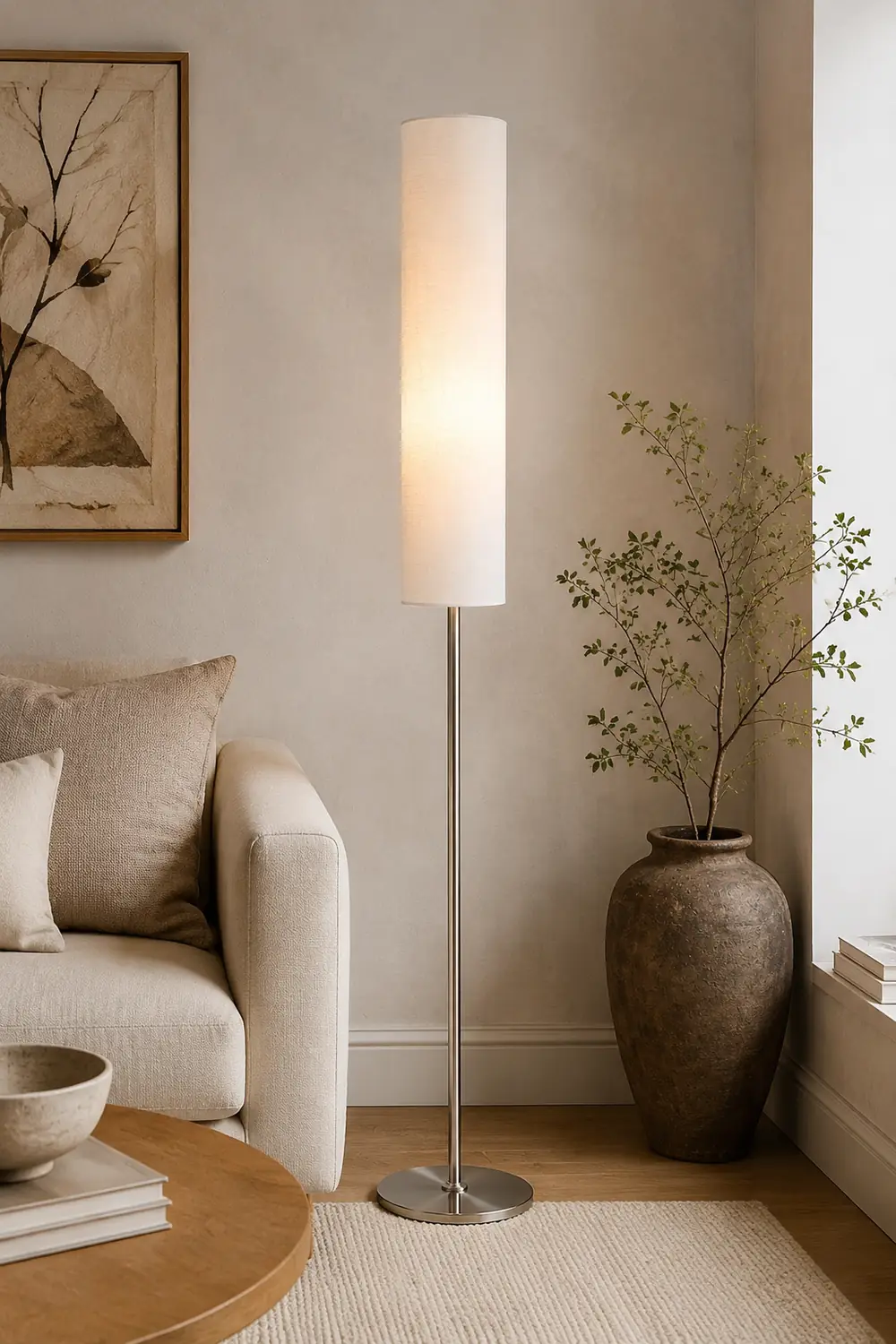 Renée Modern Cylinder Fabric Metal Floor Lamp, White/Red/Brown/Coffee - Lumpaz