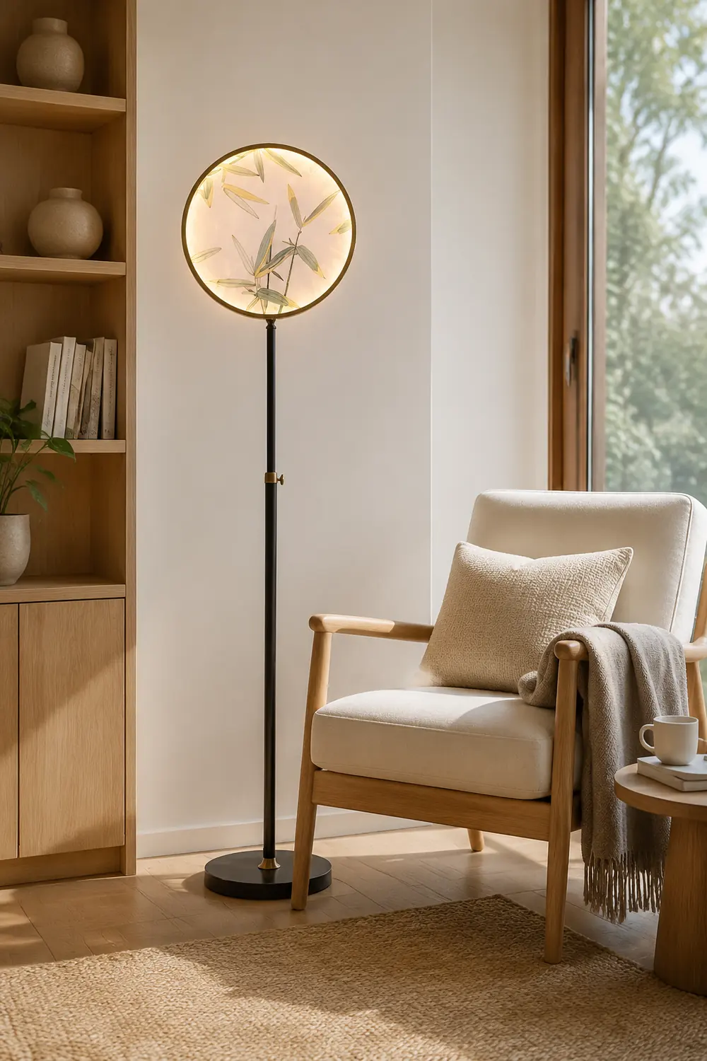 Jade Zen Artistic Circle Floor Lamp, Metal/Glass - Lumpaz
