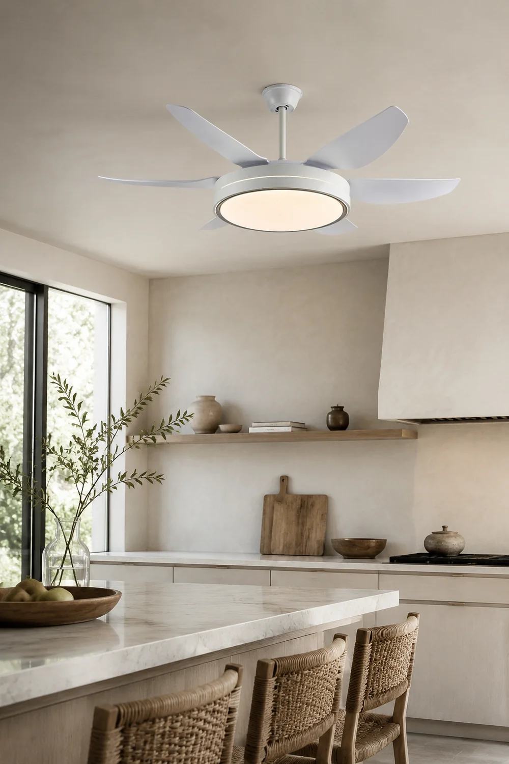 Haydn 6-Blade Modern Basic White DC Ceiling Fan with Light, Summer, 51'' - Lumpaz
