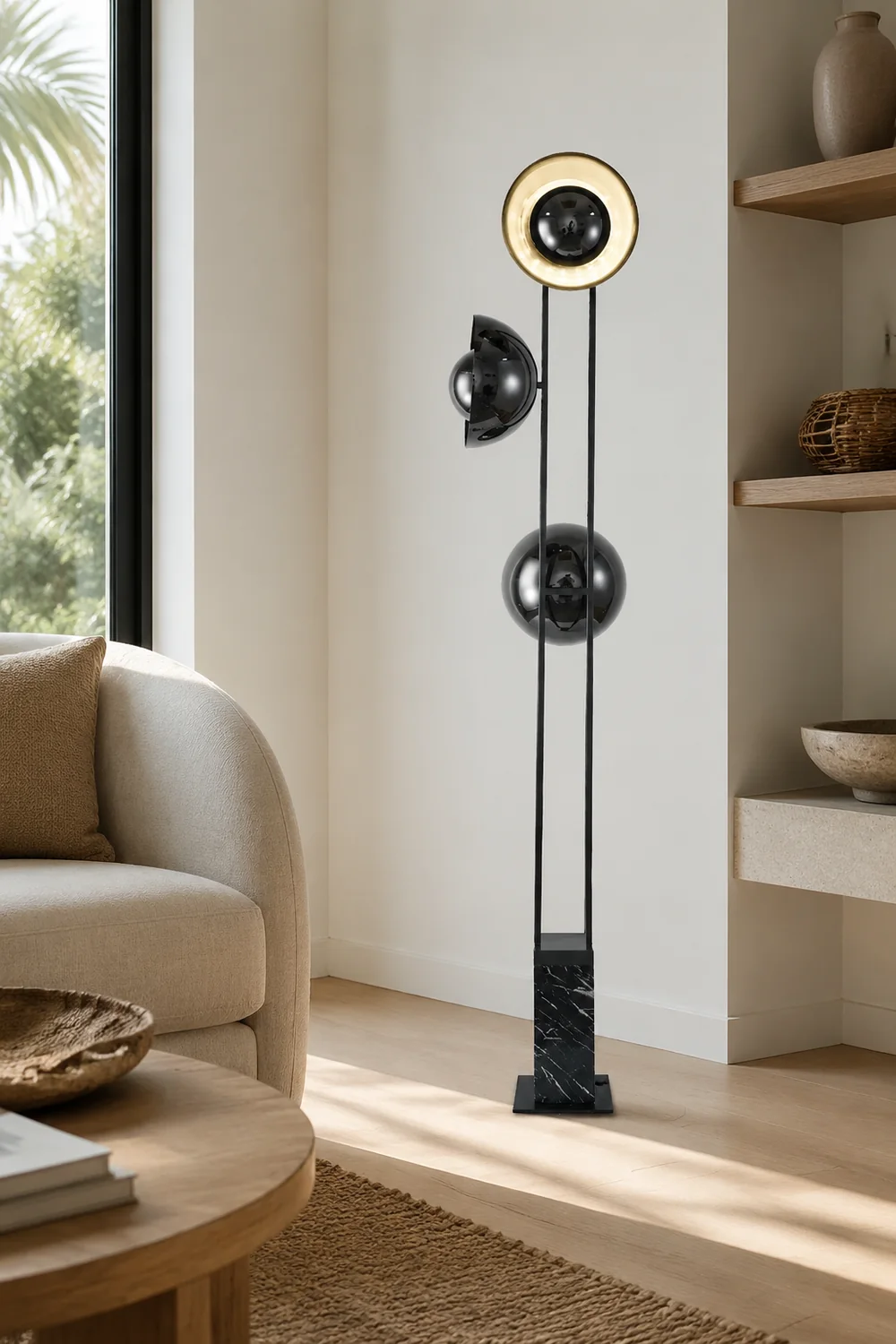 Salgado Modern Minimalist Tri-head Floor Lamp, Metal & Marble - Lumpaz