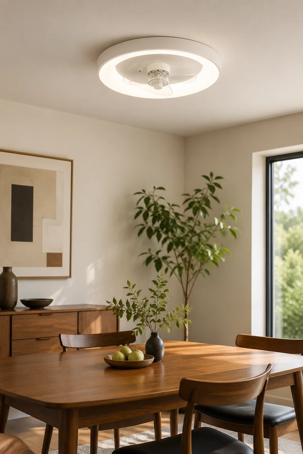Quinn White Ceiling Fan with Light, Study/Bedroom - Lumpaz