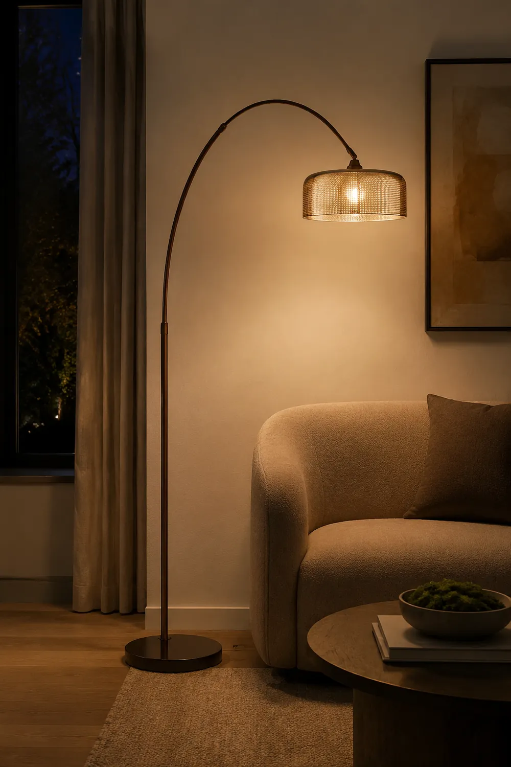Hailie Retro Brown Curved Floor Lamp, Metal - Lumpaz