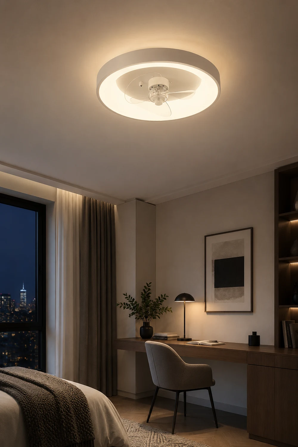 Quinn White Ceiling Fan with Light, Study/Bedroom - Lumpaz