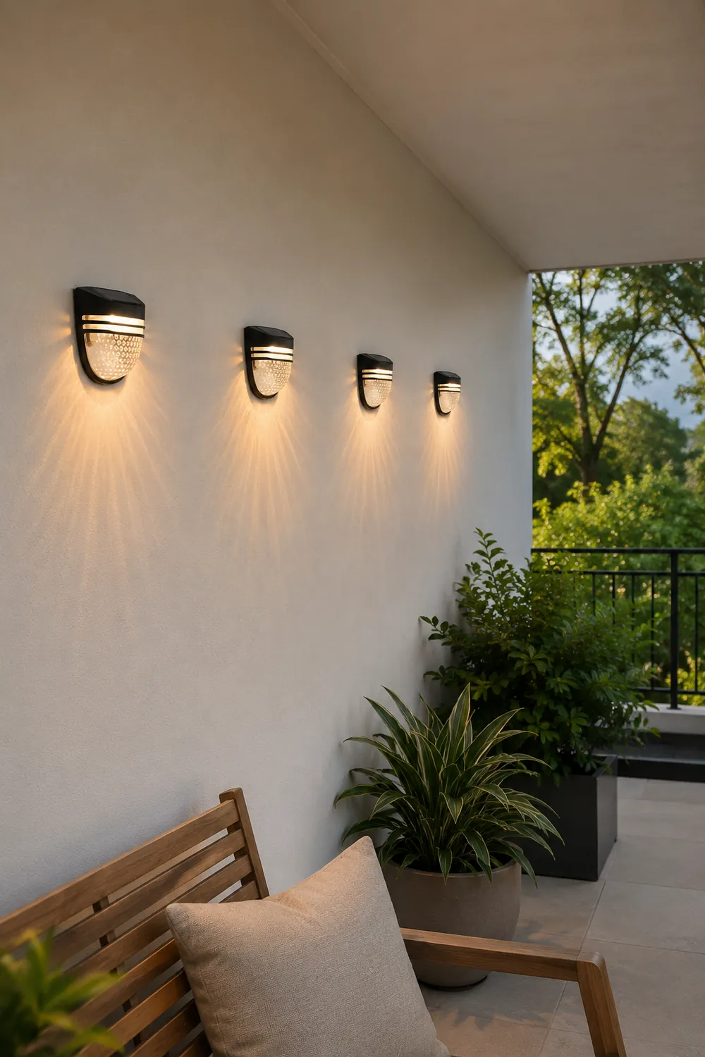 Modern Solar-Powered Black Wall Fence Lights, 4-Pack复制 - Lumpaz