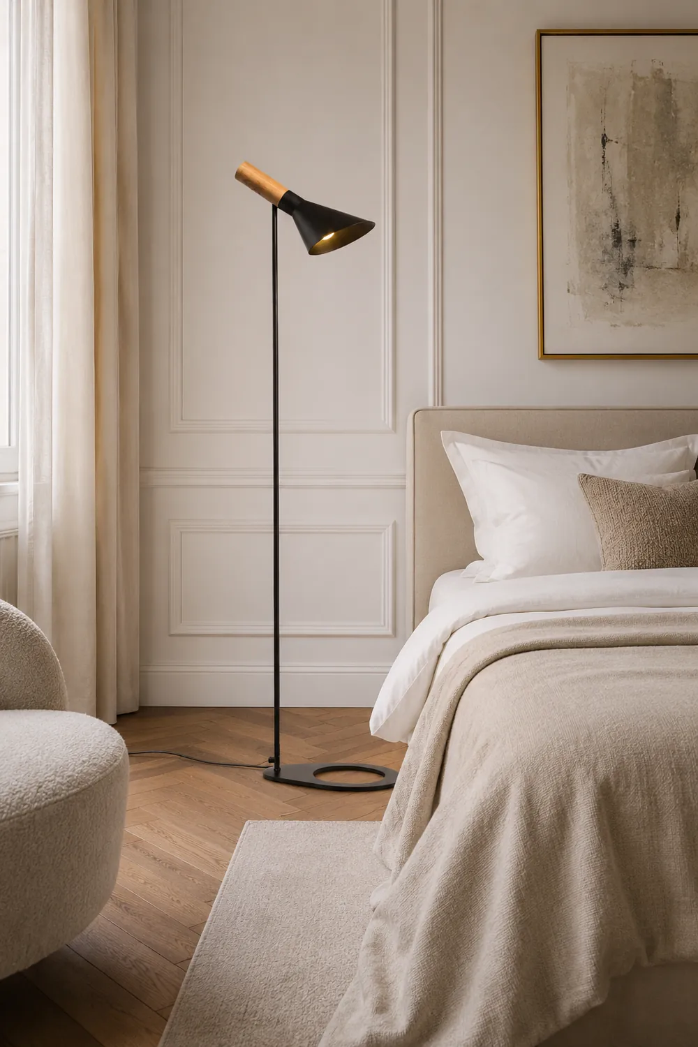 Carins Modern Minimalist Metal/Wood Floor Lamp, Black/White - Lumpaz