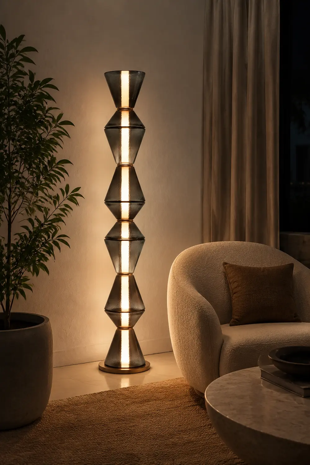 Evette Nordic Modern Black LED Pendant & Floor&Table Lamp, Glass - Lumpaz