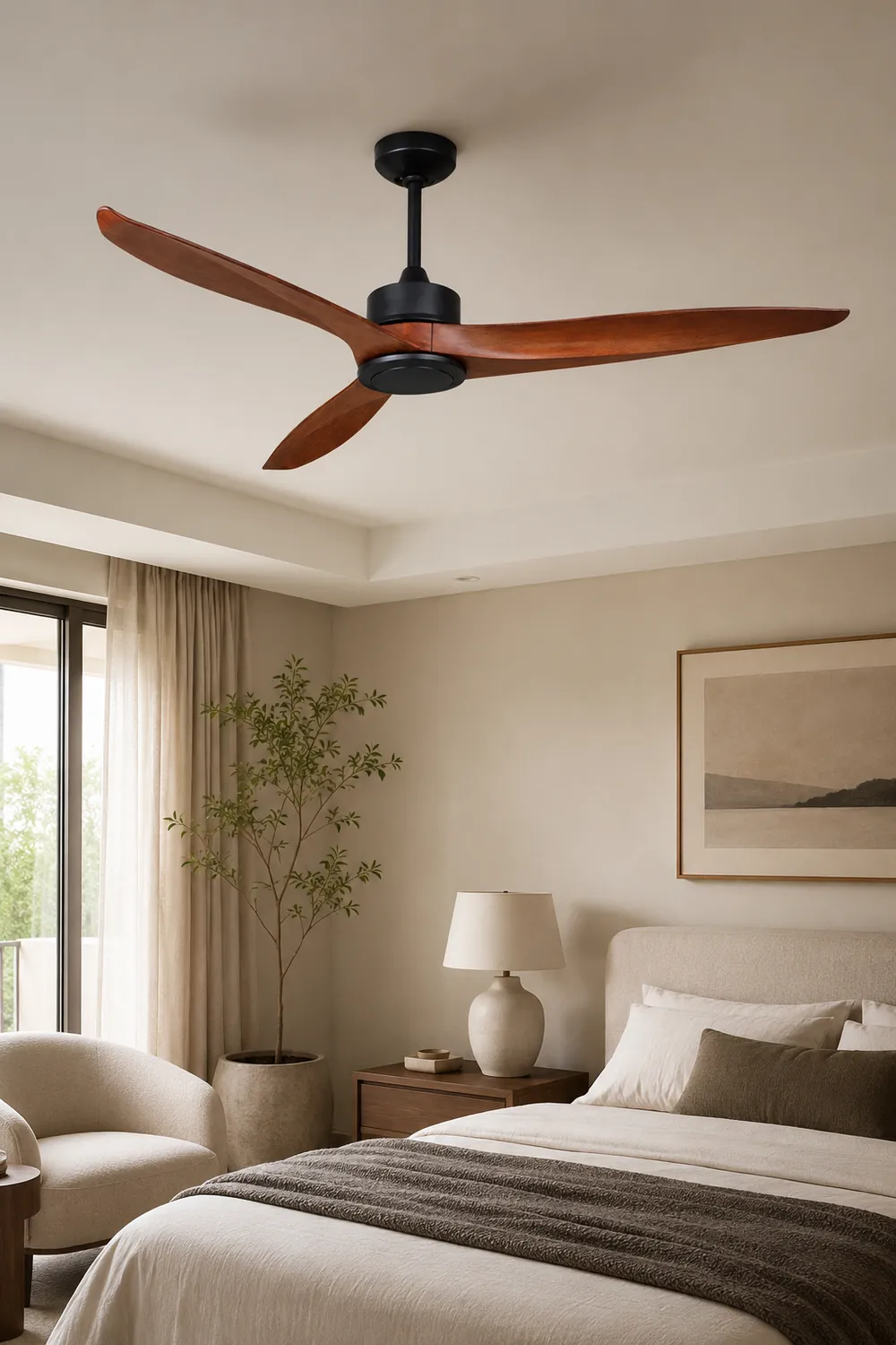 Haydn 3-Blade Black DC Ceiling Fan, Metal & Wood, Summer, 52'' - Lumpaz