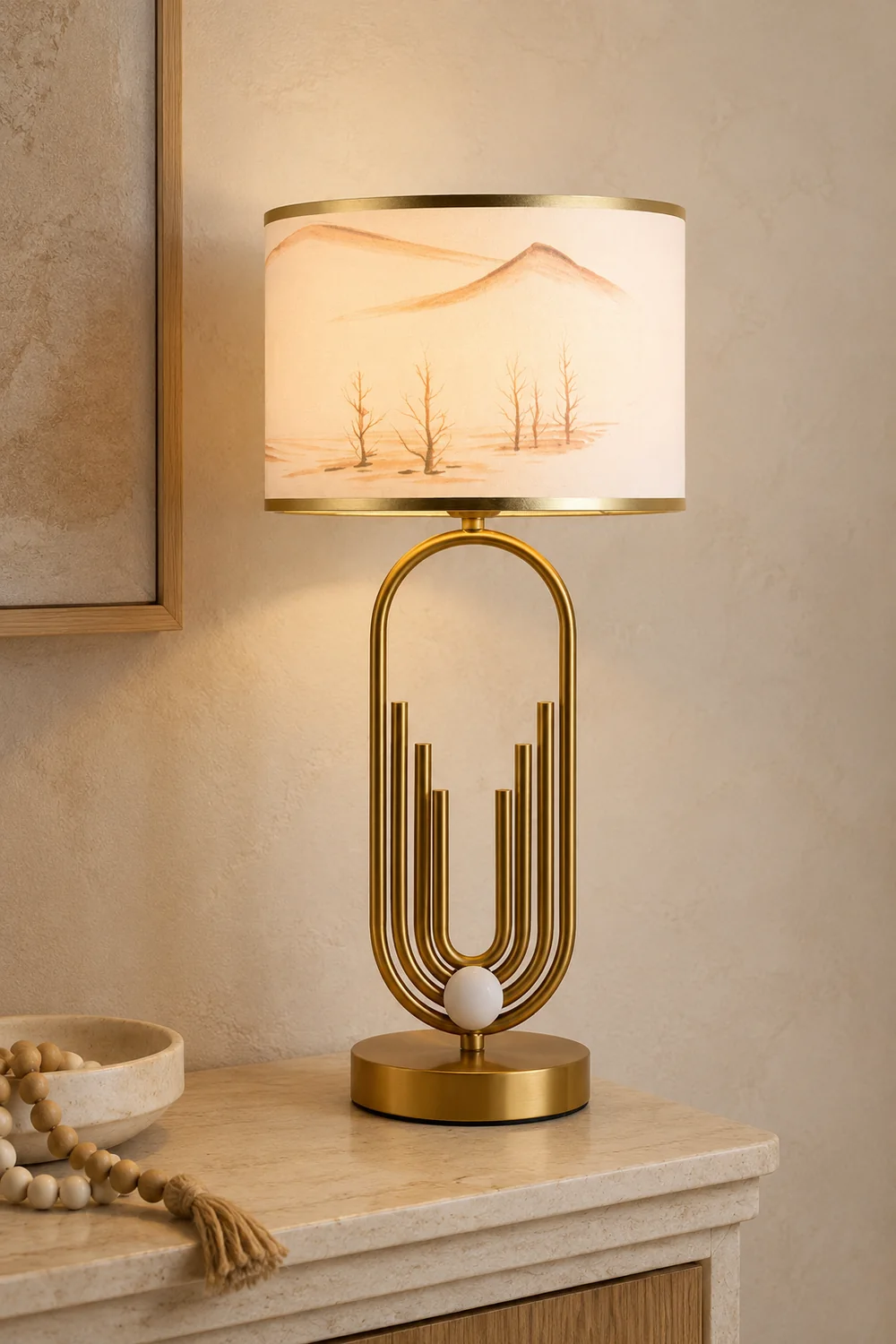 Sano Table/Floor Lamp Landscape, Metal/Fabric, Bedroom - Lumpaz