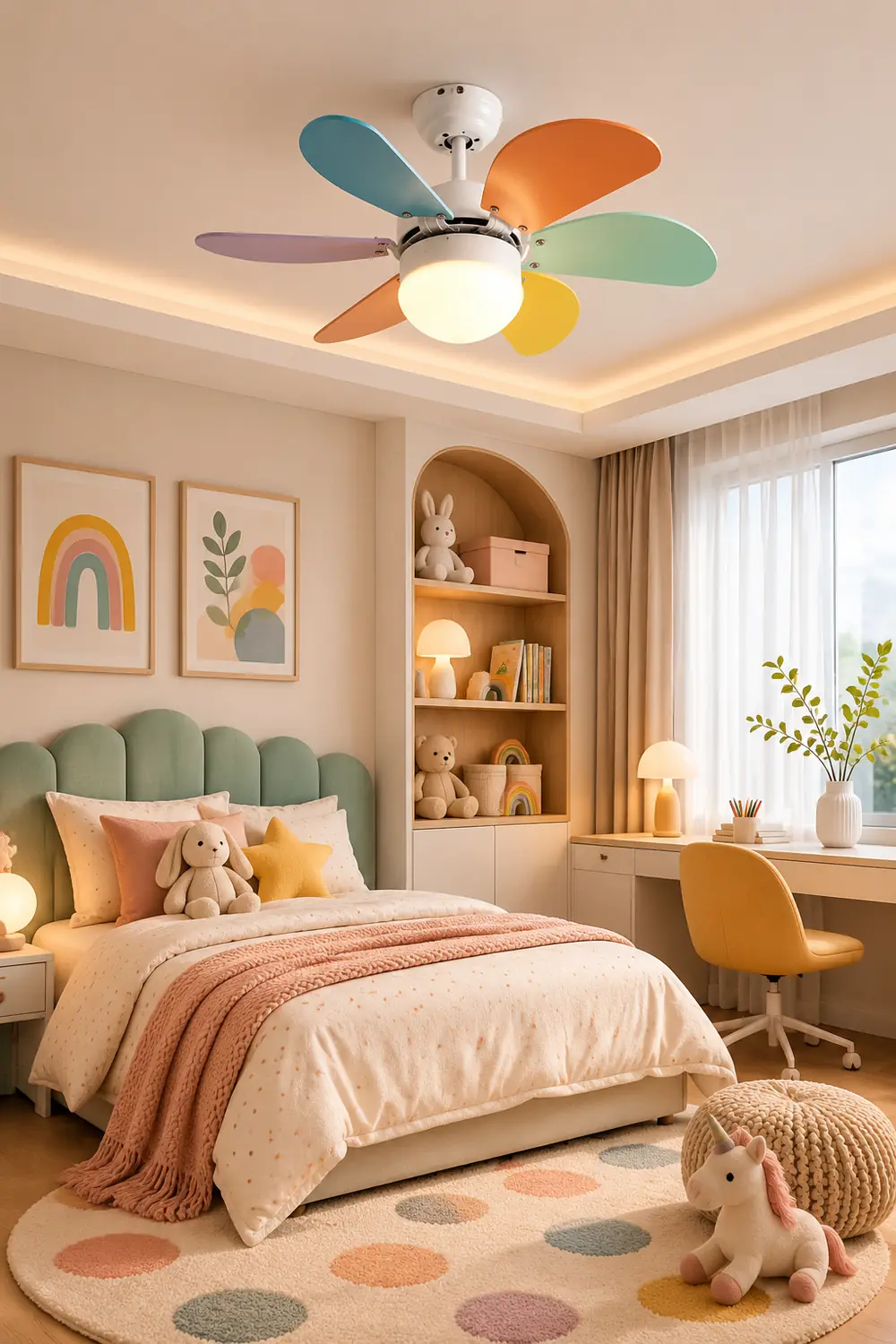 Morandi 5-Blade Ceiling Fan Round Light, Metal, DIA35.43‘’ - Lumpaz