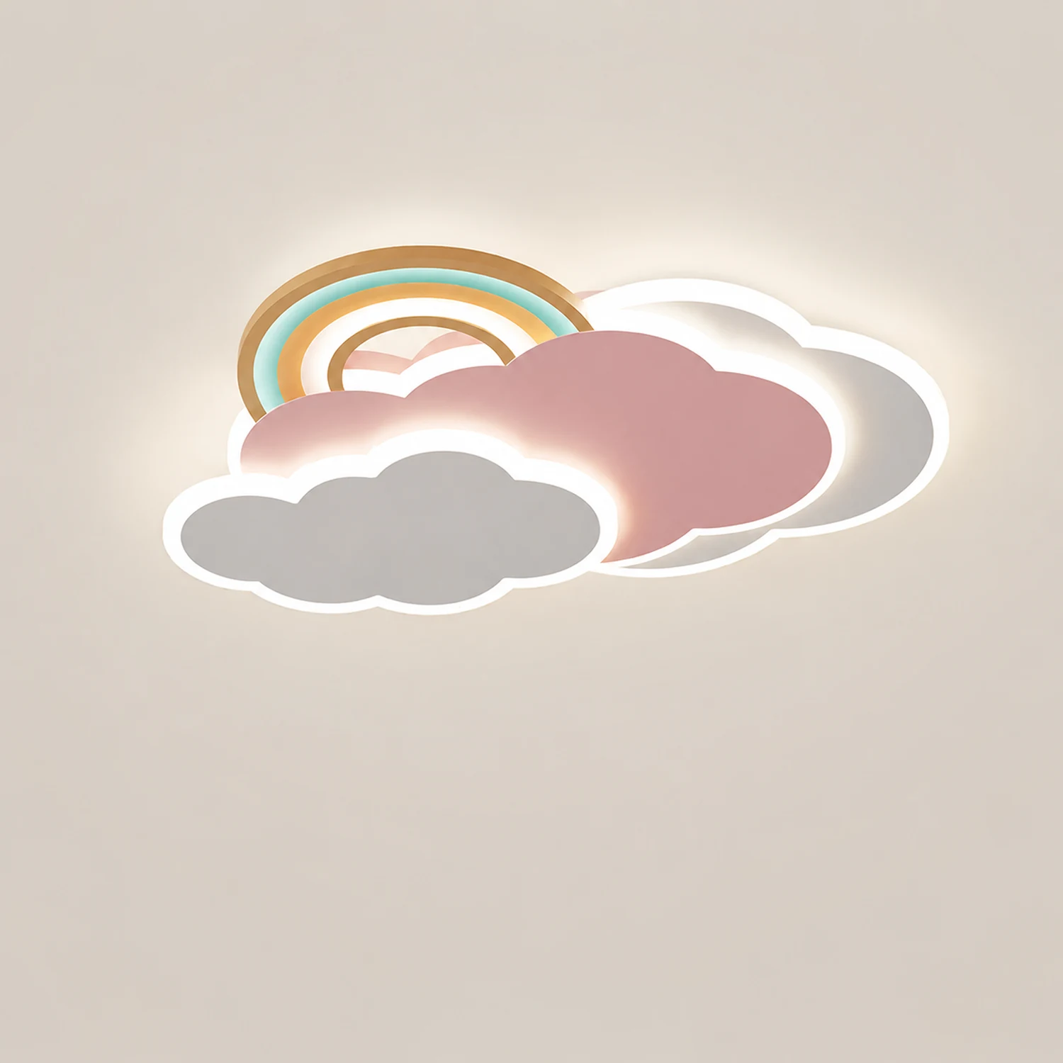 Minori Modern Cloud/Rainbow Metal/Acrylic Flush Mount Ceiling Light Pink/White - Lumpaz