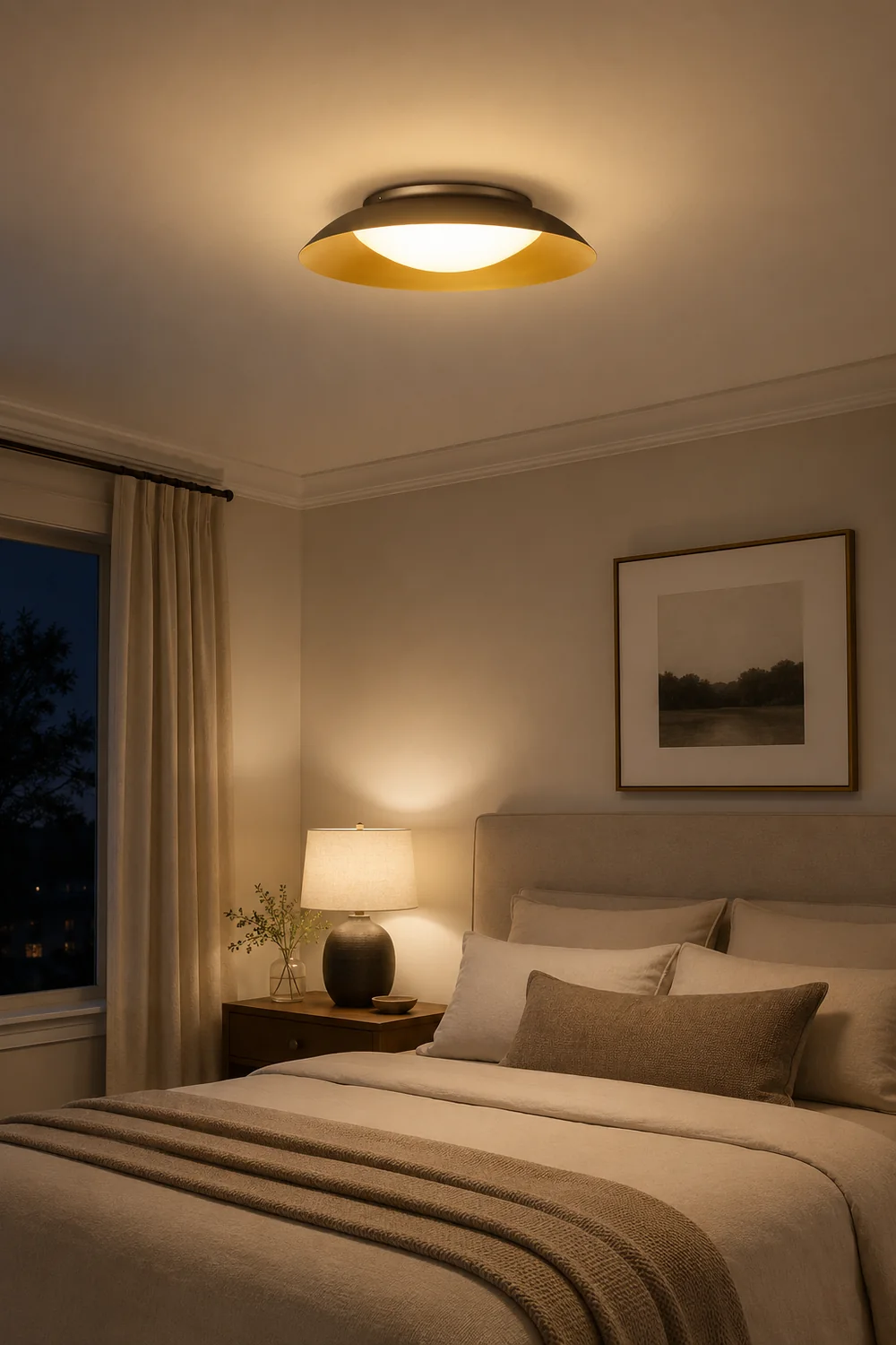 Carins Round Metal Flush Mount Ceiling Light, Brass - Lumpaz