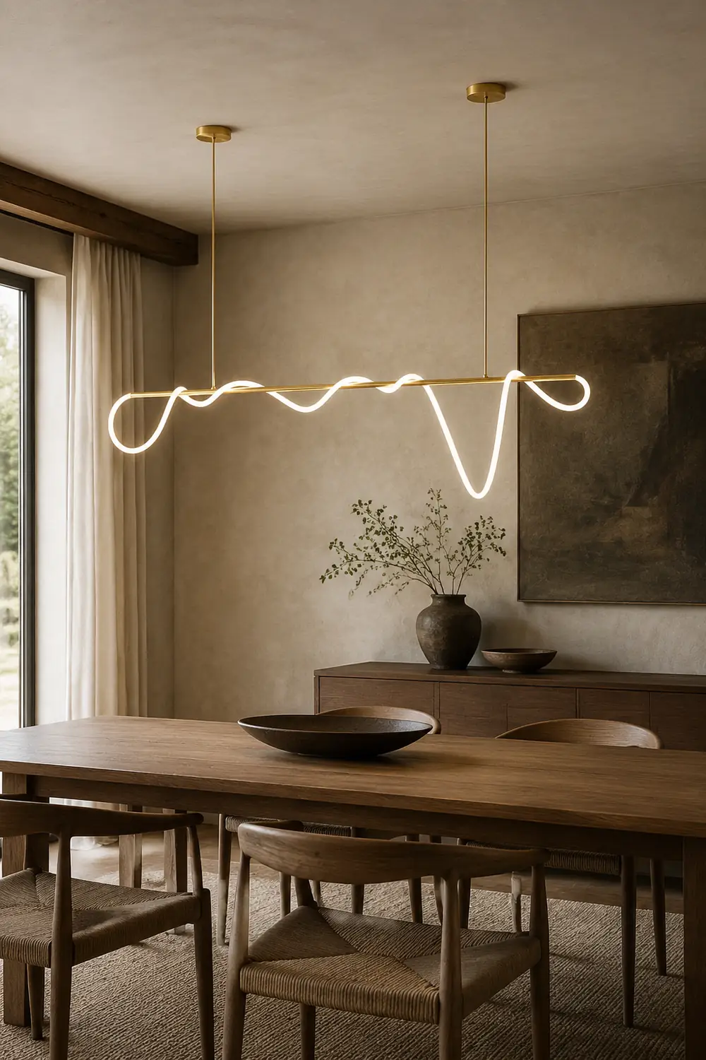 Curved & Linear Semi Flush Mount Ceiling Light, Gold - Lumpaz