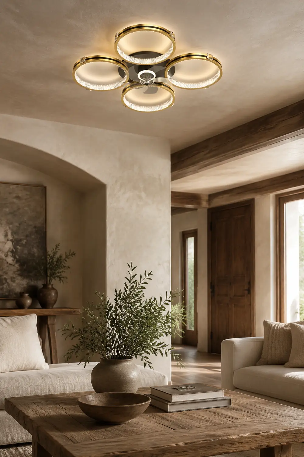 Kirsten 4-Rings 5-Blade Ceiling Fan with Light, 31"/40.5" - Lumpaz