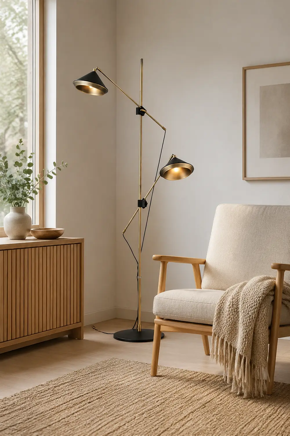 Carins Vintage Metal Tall Standing Floor Lamp, Black/Brass - Lumpaz