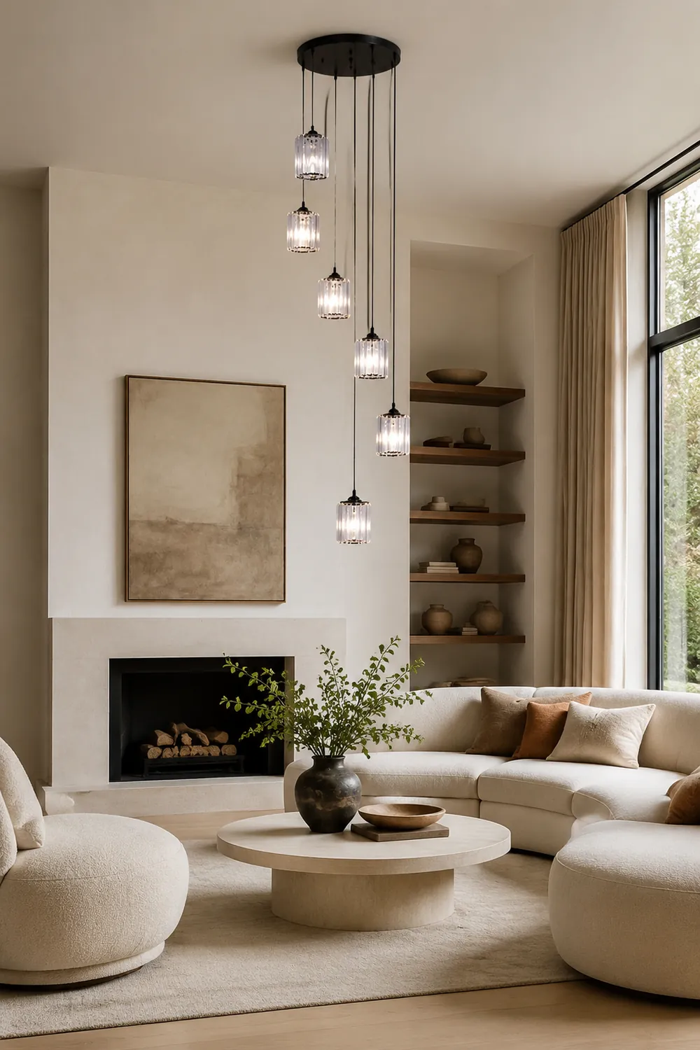 Kristy Modern Minimalist Metal/Glass Chandelier Black Living Room - Lumpaz