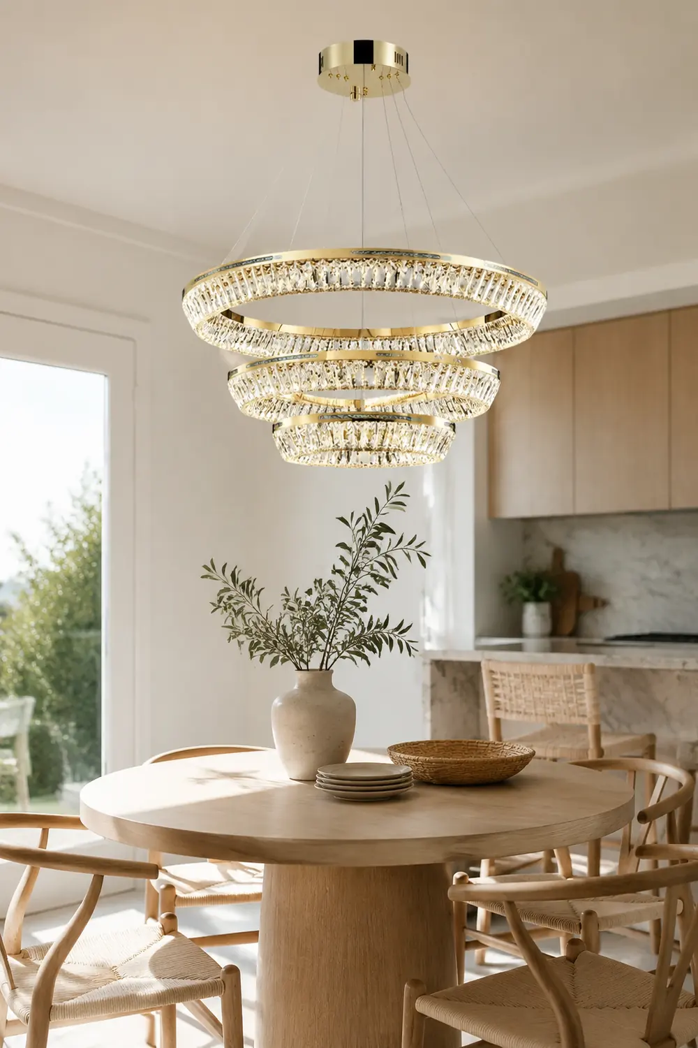 Marilyn Modern Luxury Crystal Gold Chandelier, Tri-Circle - Lumpaz