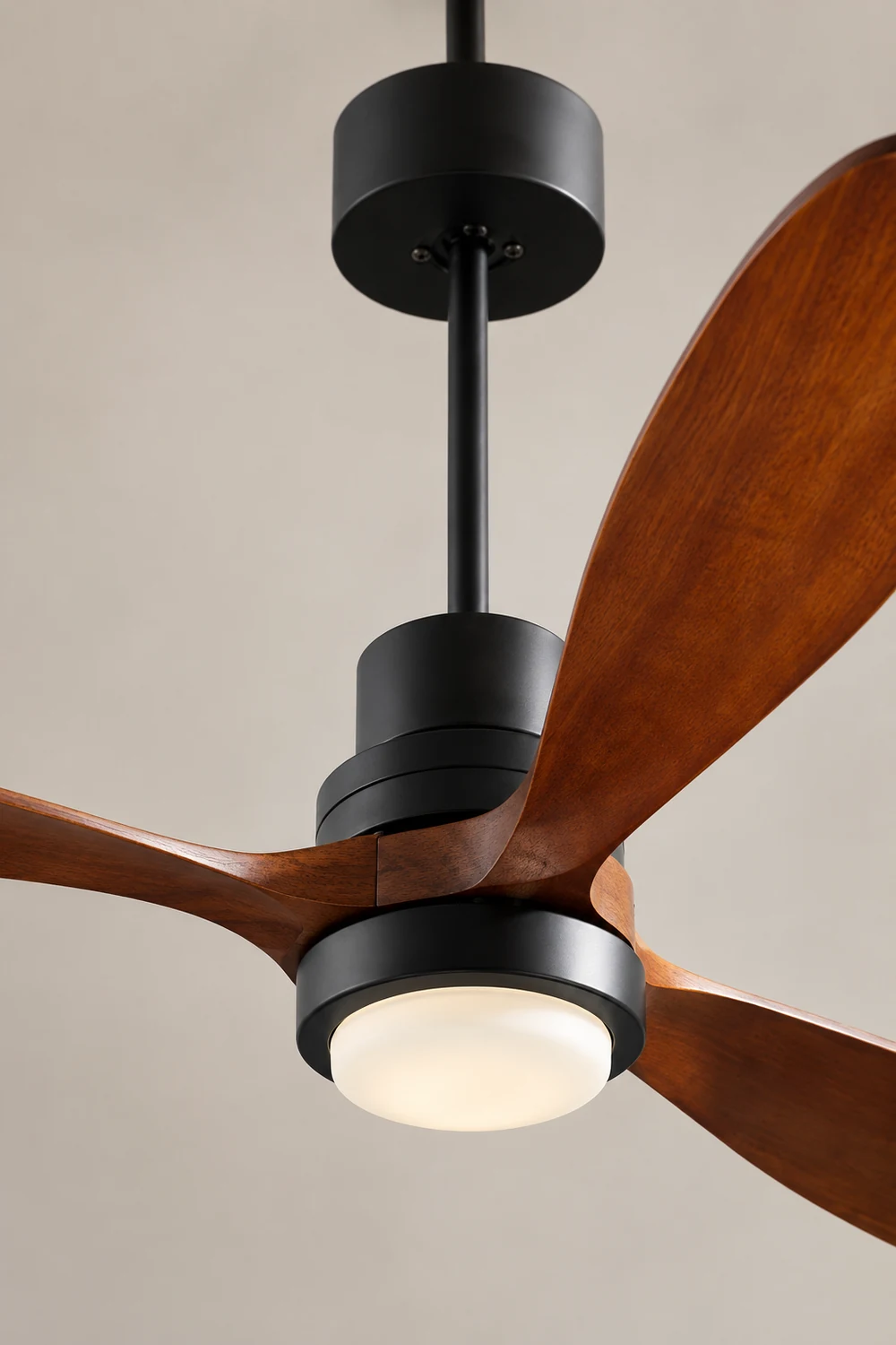 Haydn 3-Blade Black DC Ceiling Fan with Light, Metal & Wood, 52'' - Lumpaz