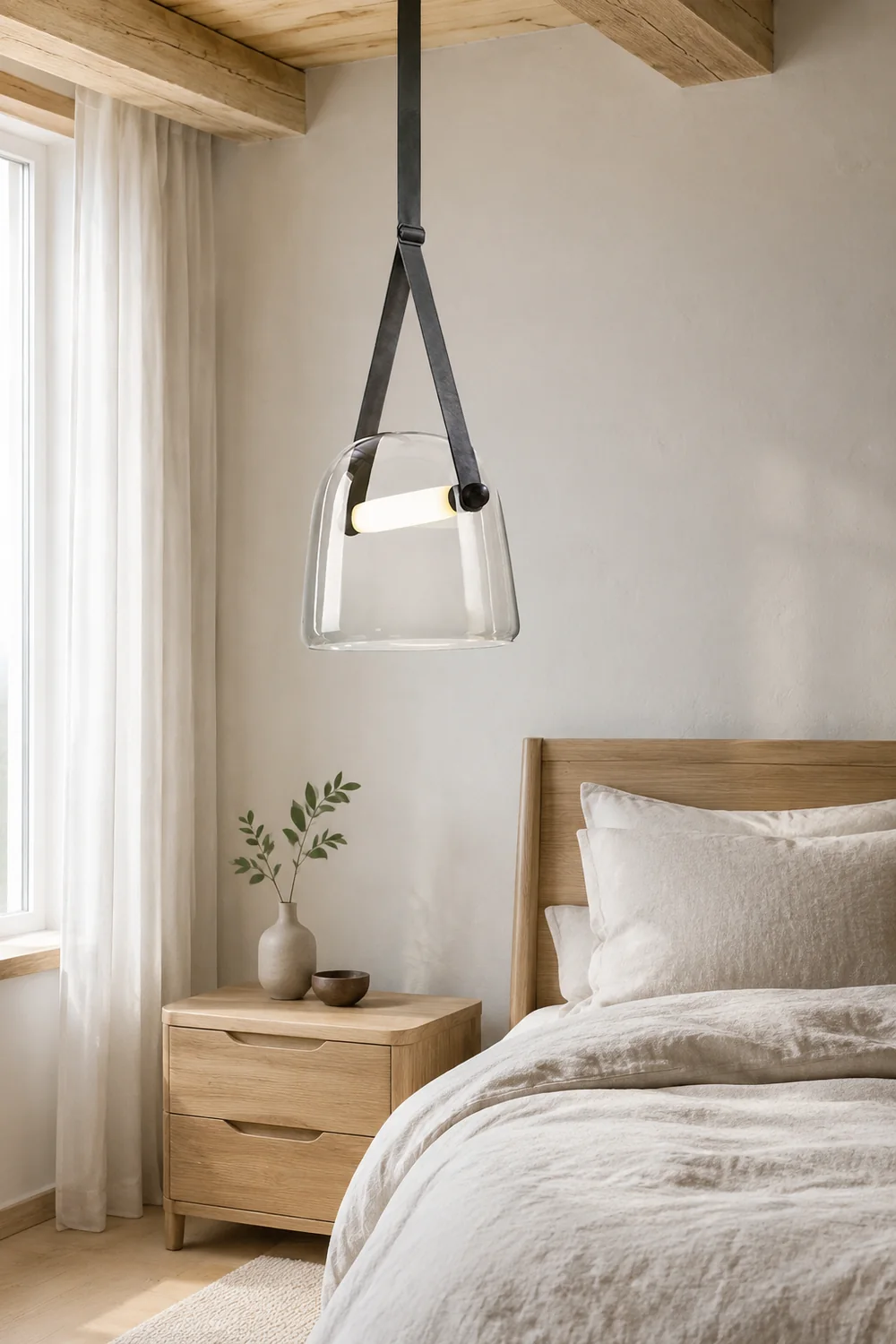 Modern Nordic Leather/Glass Pendant Light Gray/White Bedroom - Lumpaz