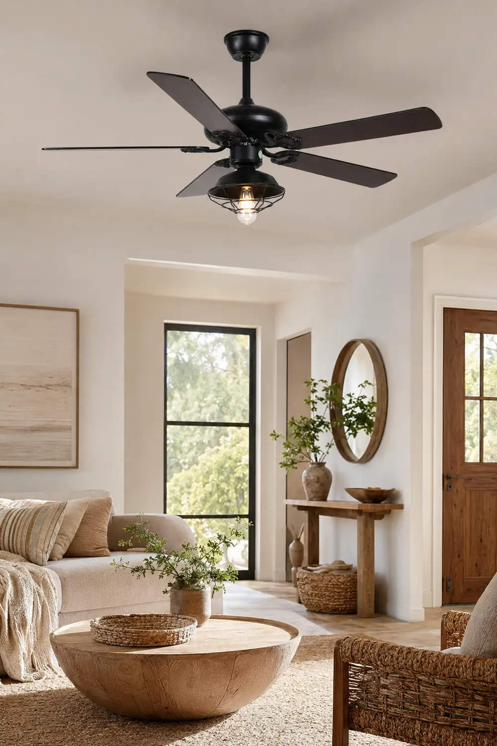 Alessio Industrial 5-Blade Black Ceiling Fan with Light, 4 Style, DIA 42.1'' - Lumpaz