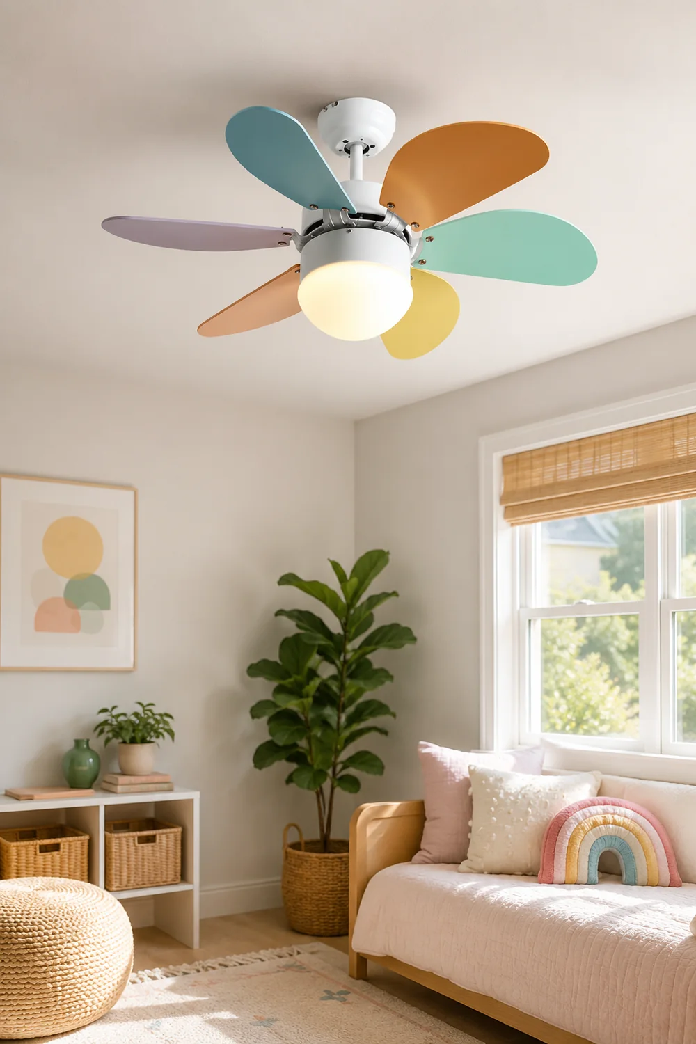 Morandi 5-Blade Ceiling Fan Round Light, Metal, DIA35.43‘’ - Lumpaz
