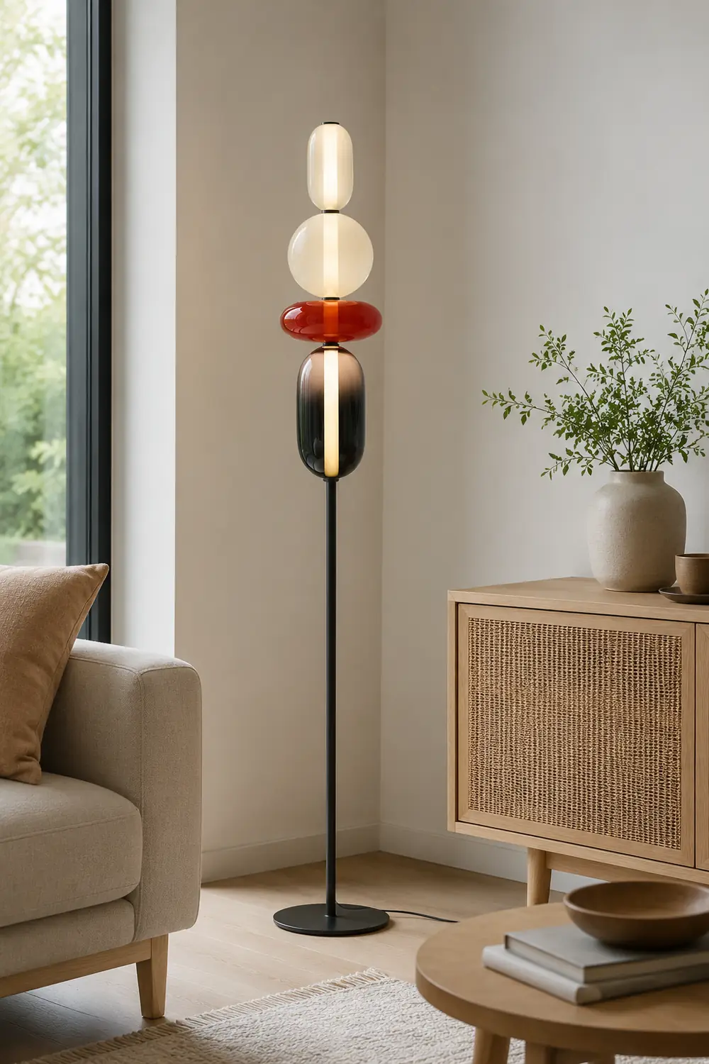 Morandi Modern Creative Man Metal/Glass Floor lamp, White/Black/Red - Lumpaz