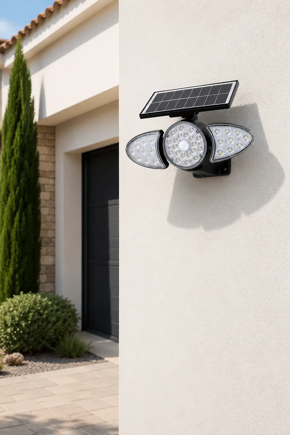 Solar Motion Security Light 3-Head Wall Fixture with Motion Sensor - Lumpaz