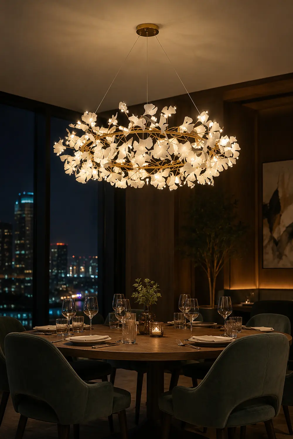 Ophelia EarthenGlo Modern Kitchen White Art Deco Chandelier, Metal & Ceramic - Lumpaz